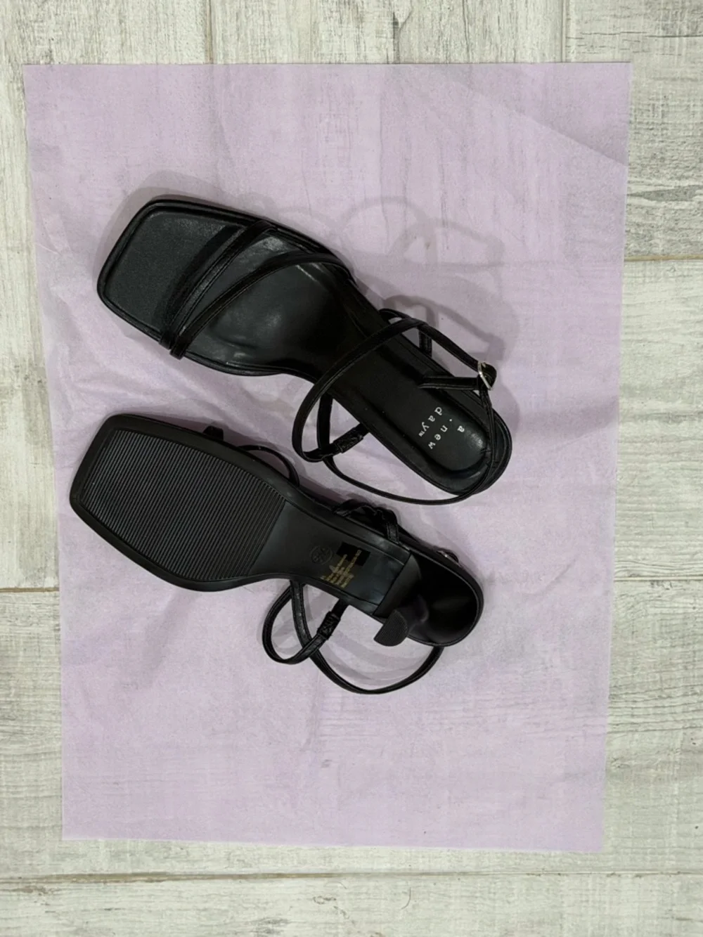 a new day Black Strappy Square-Toe Mid Heels - Picture 3 of 3